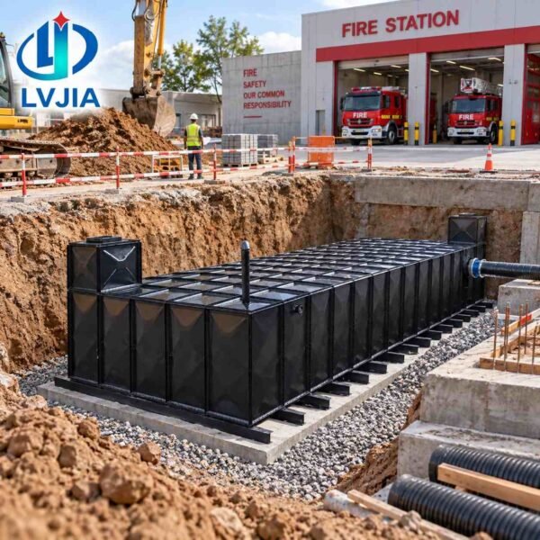 Anti-Floating BDF Underground Fire Water Tank — anti floating bdf tank — installed on site before backfill