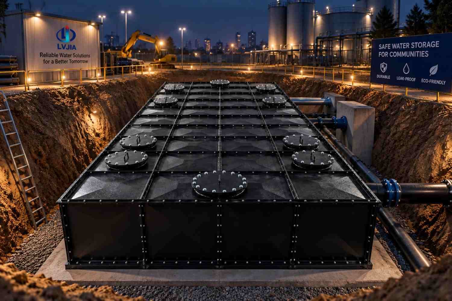 BDF underground water tank built from bolted composite plate panels