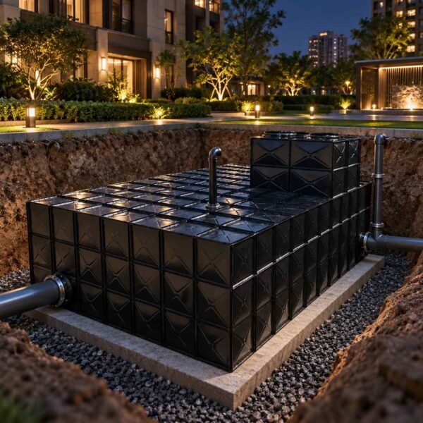 BDF Underground Landscape Water Tank — bdf landscape water tank — inside the assembled tank before filling