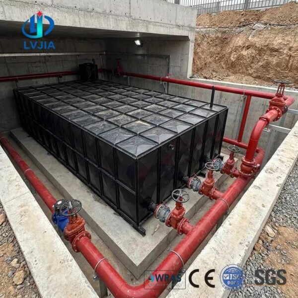 BDF Underground Landscape Water Tank — bdf landscape water tank — flange, valve and float connections in place