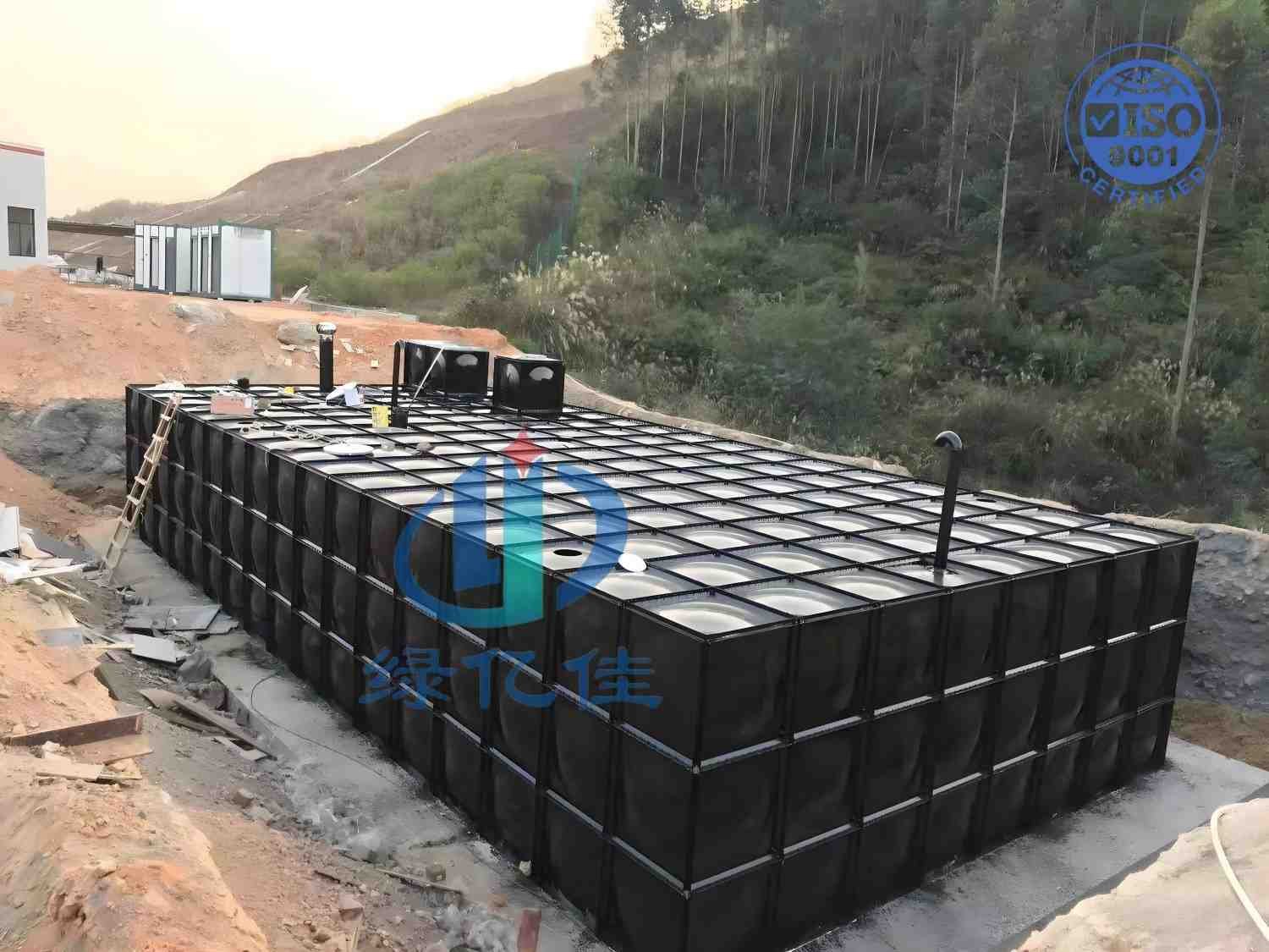 BDF underground tank with pump connections in an open excavation