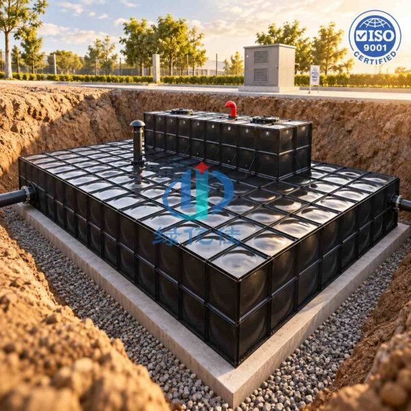 Anti-Corrosion BDF Pump Station Water Tank — anti corrosion bdf tank — flange, valve and float connections in place