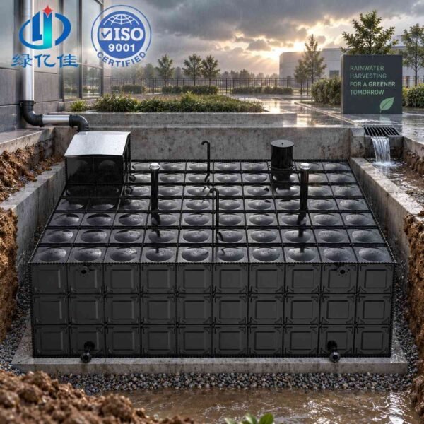 BDF Underground Fire and Rainwater Tank — two compartment bdf tank — inside the assembled tank before filling