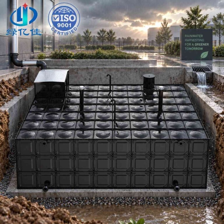 BDF Underground Fire and Rainwater Tank — two compartment bdf tank — inside the assembled tank before filling