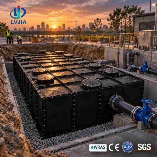 BDF Underground Pump Station Tank 1000m3 — bdf pump station tank — panels crated for delivery from the Dezhou factory
