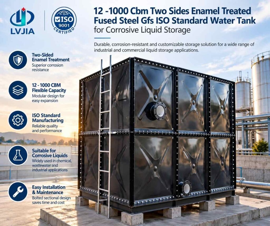 Enamel corrosion resistant tank of 1000 cubic metres for aggressive liquids