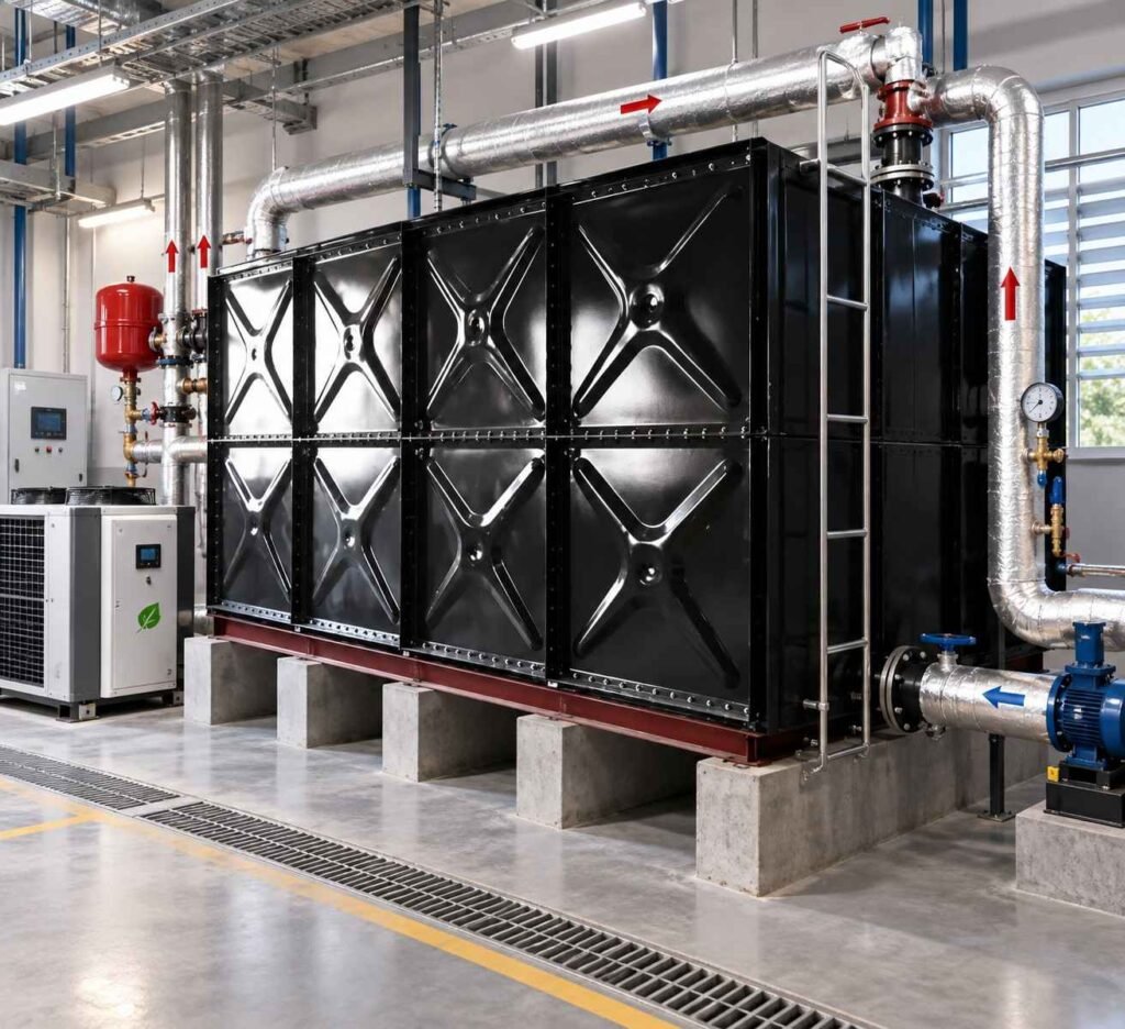 Enamel heat pump tank with a large surface area heating coil