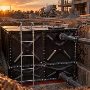 Enamel Modular Water Tank, Batching Plant — enamel modular water tank — panel detail showing the bolted, gasketed joint