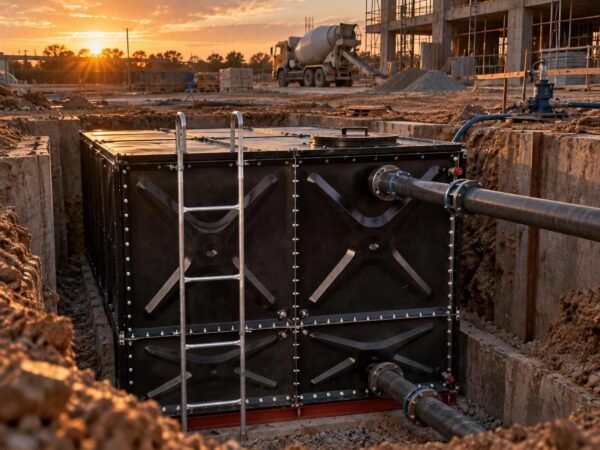 Enamel Modular Water Tank, Batching Plant — enamel modular water tank — panel detail showing the bolted, gasketed joint