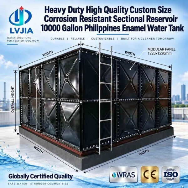 Enamel Sectional Water Tank, 10,000 Gallon — enamel sectional water tank — installed on site before backfill