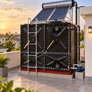 Enamel Solar Water Tank, Split System 200 L — enamel solar water tank — installed on site before backfill