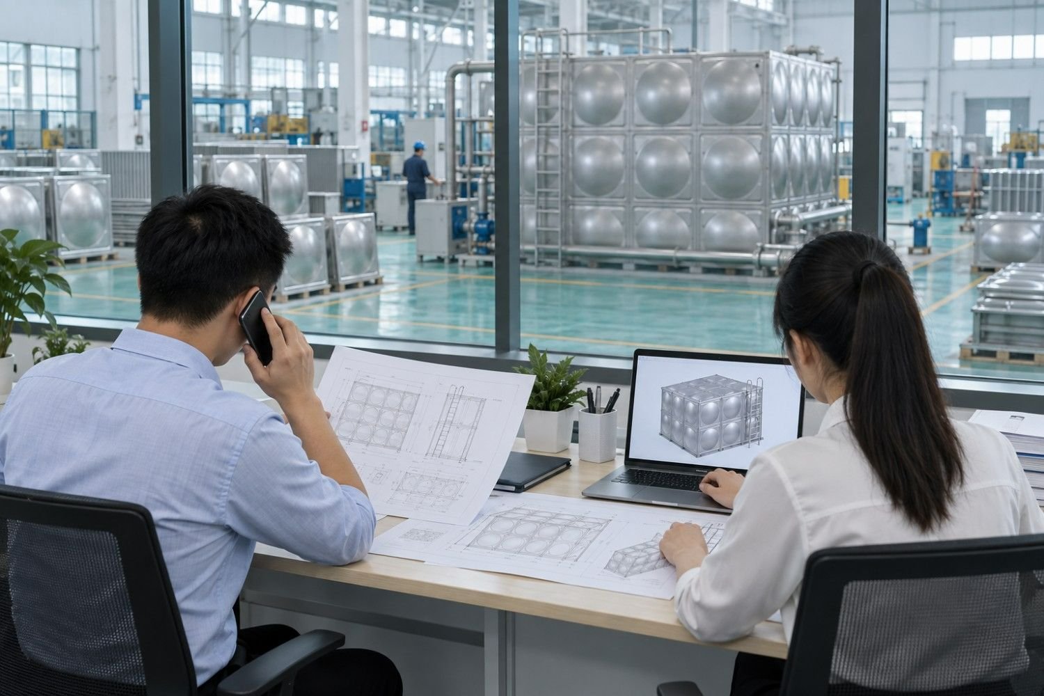 LVJIA engineering and sales staff working in the factory office