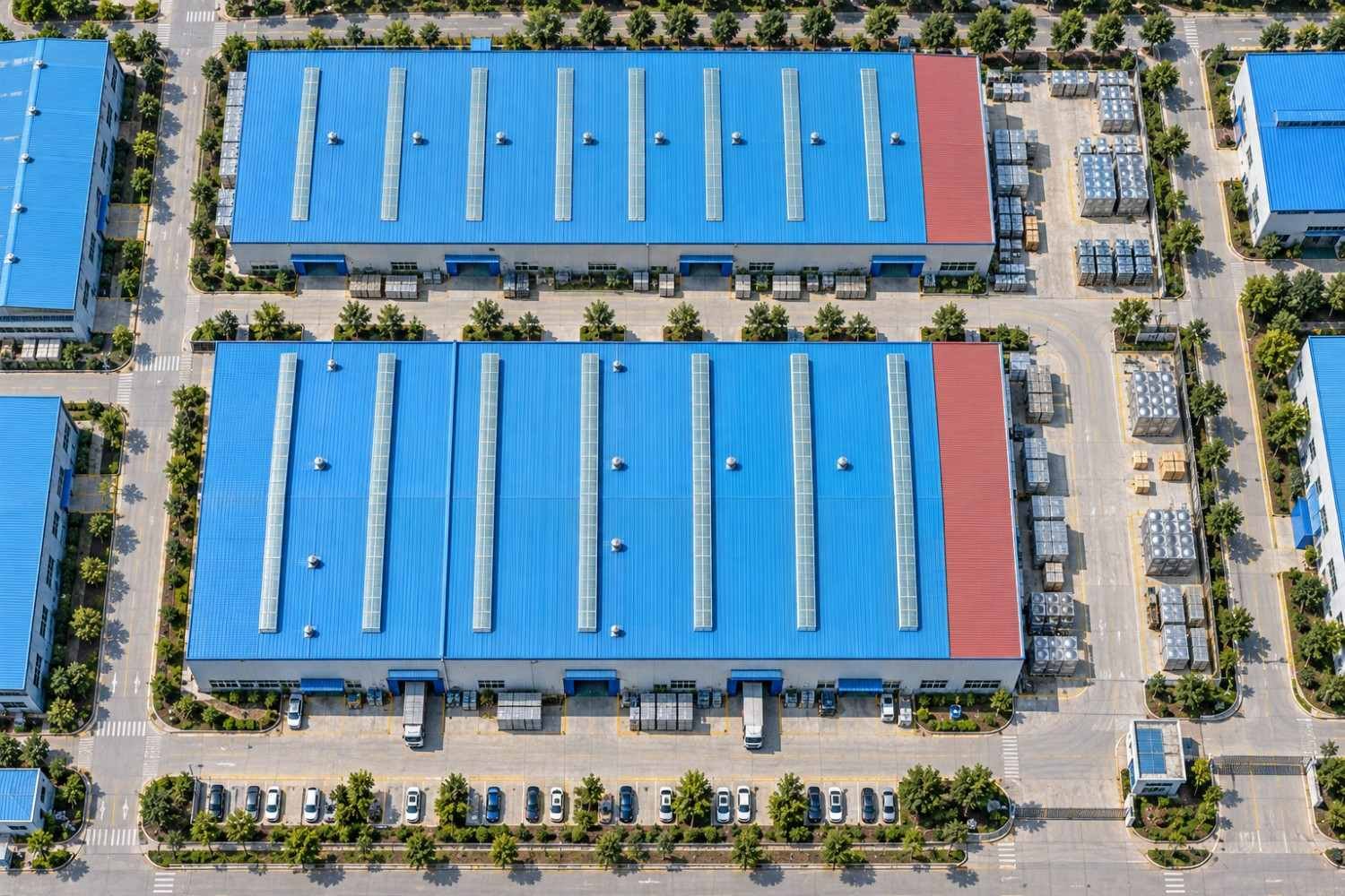 Top-down view of the LVJIA water tank factory campus in Wucheng County, Dezhou
