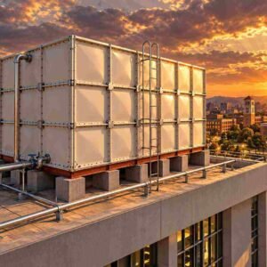 Modular GRP Water Tank, Built to Size — modular GRP water tank — panel detail showing the bolted, gasketed joint