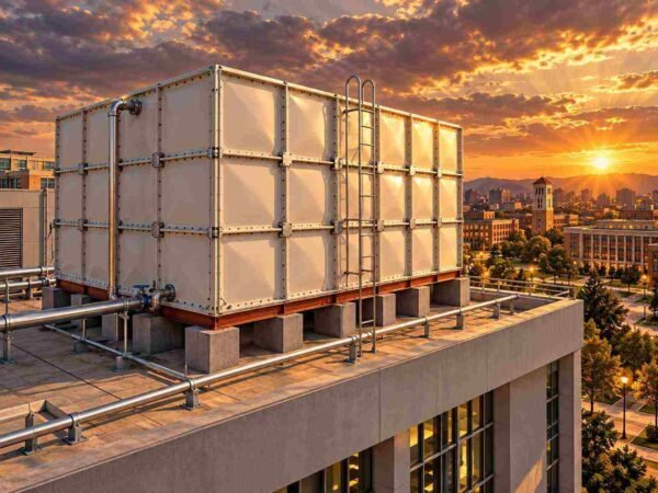 Modular GRP Water Tank, Built to Size — modular GRP water tank — panel detail showing the bolted, gasketed joint