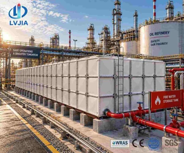 GRP Fire Water Tank, 40,000 Gallon — GRP fire water tank — access hatch, vent and pipework connections