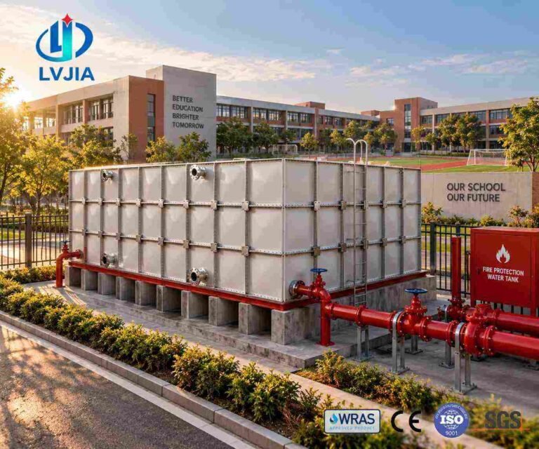 GRP Fire Water Tank, 40,000 Gallon — GRP fire water tank — completed installation ready for commissioning