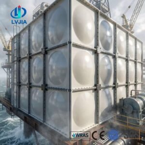 GRP Sectional Water Tank, Bolted Panels — GRP sectional water tank — sectional panels being assembled on site