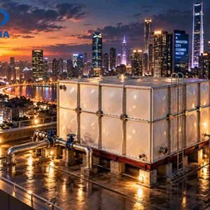 SMC Water Tank for Hotels and Apartments — SMC water tank — sectional panels being assembled on site