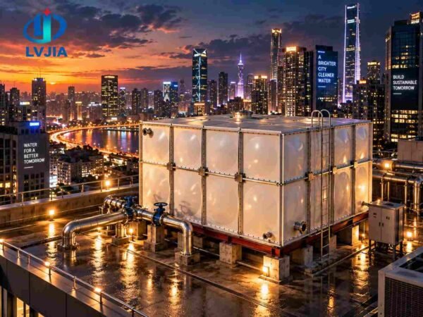 SMC Water Tank for Hotels and Apartments — SMC water tank — sectional panels being assembled on site