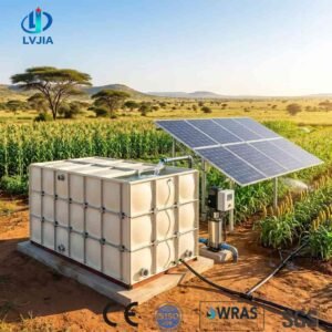 Household GRP Water Tank, Durable SMC — household GRP water tank — sectional panels being assembled on site