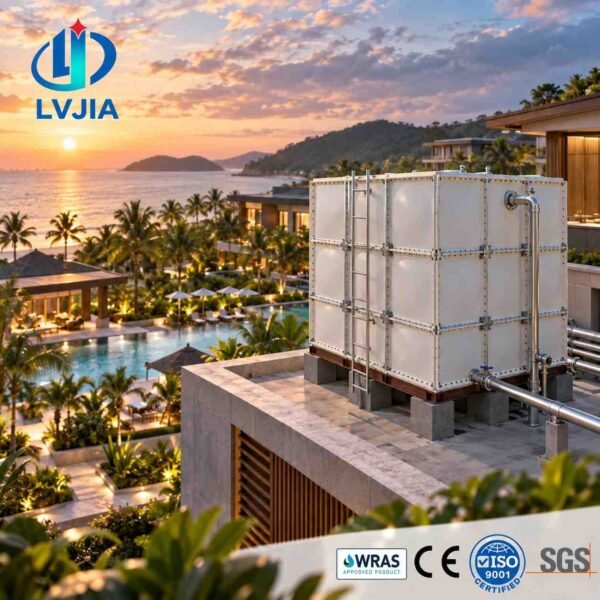 GRP Cooling Water Tank, Industrial — GRP cooling water tank — access hatch, vent and pipework connections