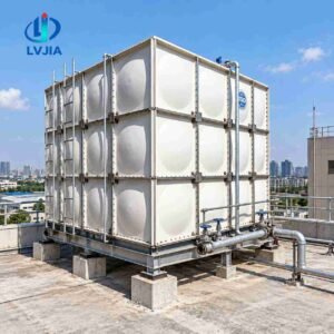 Rooftop GRP Water Tank, Bolted — rooftop GRP water tank — completed installation ready for commissioning