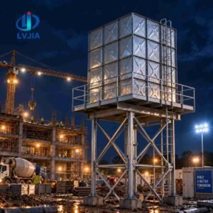 Galvanized Water Tower Tank, Elevated — galvanized water tower tank — full elevation of the assembled tank