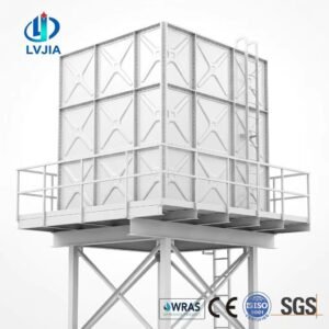 Galvanized Water Tower Tank, Elevated — galvanized water tower tank — access hatch, vent and pipework connections