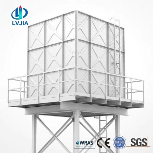 Galvanized Water Tower Tank, Elevated — galvanized water tower tank — access hatch, vent and pipework connections