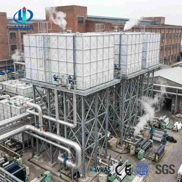 Galvanized Bolted Water Tank, Industrial — galvanized bolted water tank — sectional panels being assembled on site