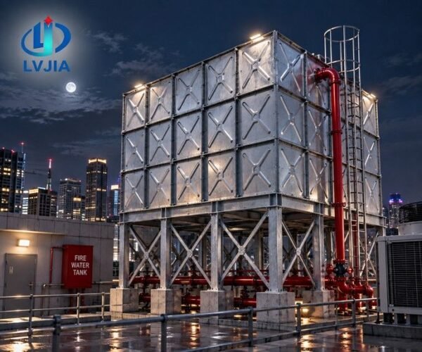 Galvanized Cooling Water Tank, Tower Basin — galvanized cooling water tank — installed on site before backfill