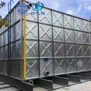 Galvanized Cooling Water Tank, Tower Basin — galvanized cooling water tank — sectional panels being assembled on site