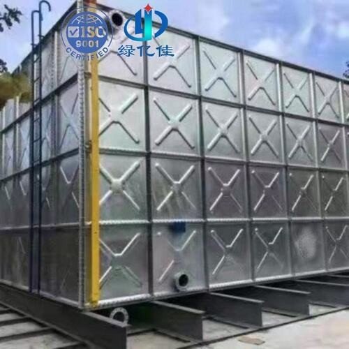 Galvanized Cooling Water Tank, Tower Basin — galvanized cooling water tank — sectional panels being assembled on site