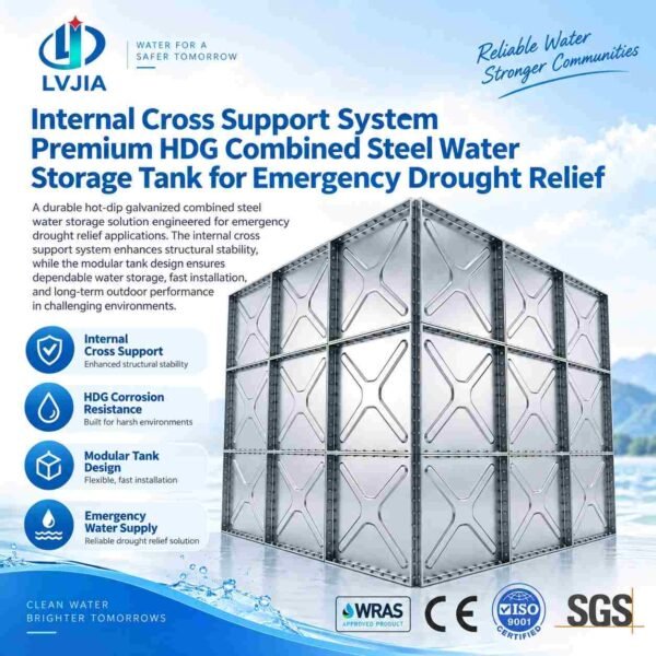 Galvanized Water Storage Tank, Drought Relief — galvanized water storage tank — installed on site before backfill