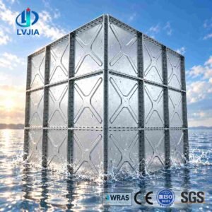 Galvanized Water Storage Tank, Drought Relief — galvanized water storage tank — full elevation of the assembled tank