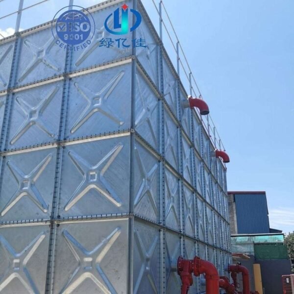 Galvanized Water Storage Tank, Drought Relief — galvanized water storage tank — flange, valve and float connections in place