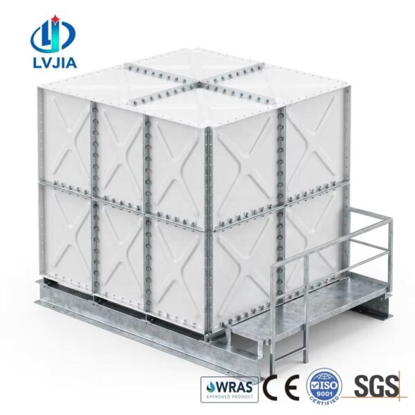 Sealed Galvanized Water Tank, Covered — sealed galvanized water tank — access hatch, vent and pipework connections