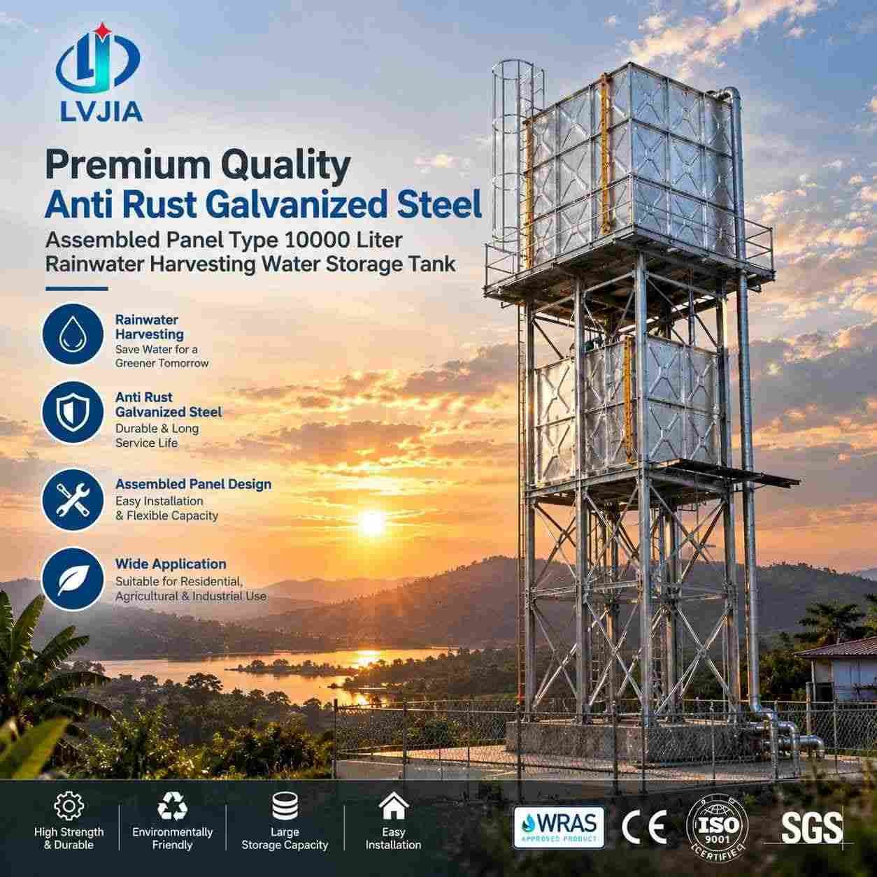 Galvanized Rainwater Tank, 10,000 Litre