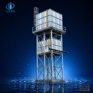 Galvanized Rainwater Tank, 10,000 Litre — galvanized rainwater tank — access hatch, vent and pipework connections