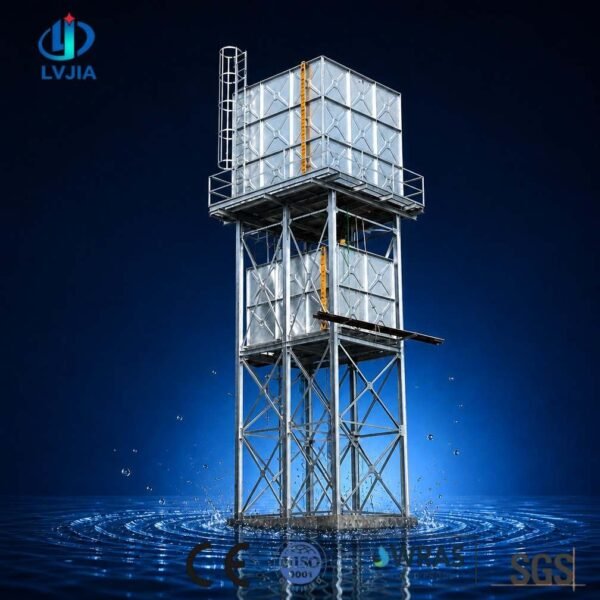 Galvanized Rainwater Tank, 10,000 Litre — galvanized rainwater tank — access hatch, vent and pipework connections