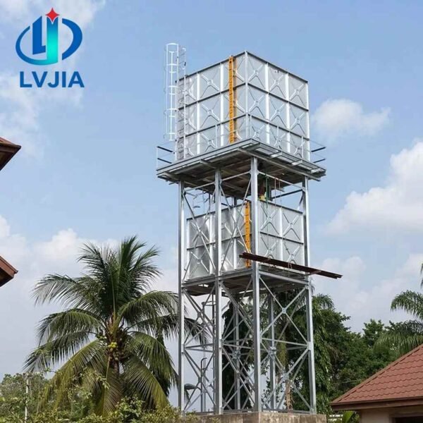 Galvanized Rainwater Tank, 10,000 Litre — galvanized rainwater tank — sectional panels being assembled on site