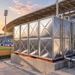 Modular Galvanized Water Tank, 100 m&sup3; — modular galvanized water tank — panel detail showing the bolted, gasketed joint