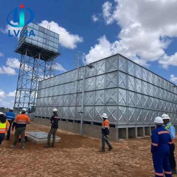 Modular Galvanized Water Tank, 100 m&sup3; — modular galvanized water tank — access hatch, vent and pipework connections