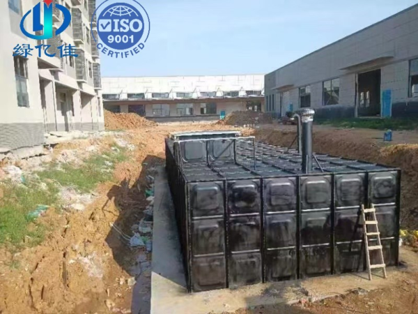 Anti-Floating BDF Underground Fire Water Tank — anti floating bdf tank — flange, valve and float connections in place