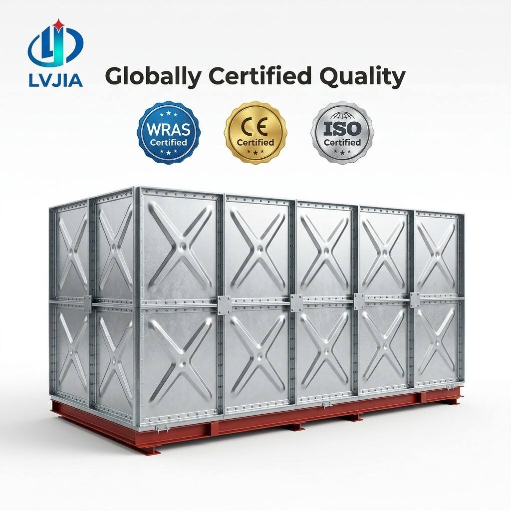 LVJIA hot-dip galvanized sectional water tank — internal bracing and tie rods