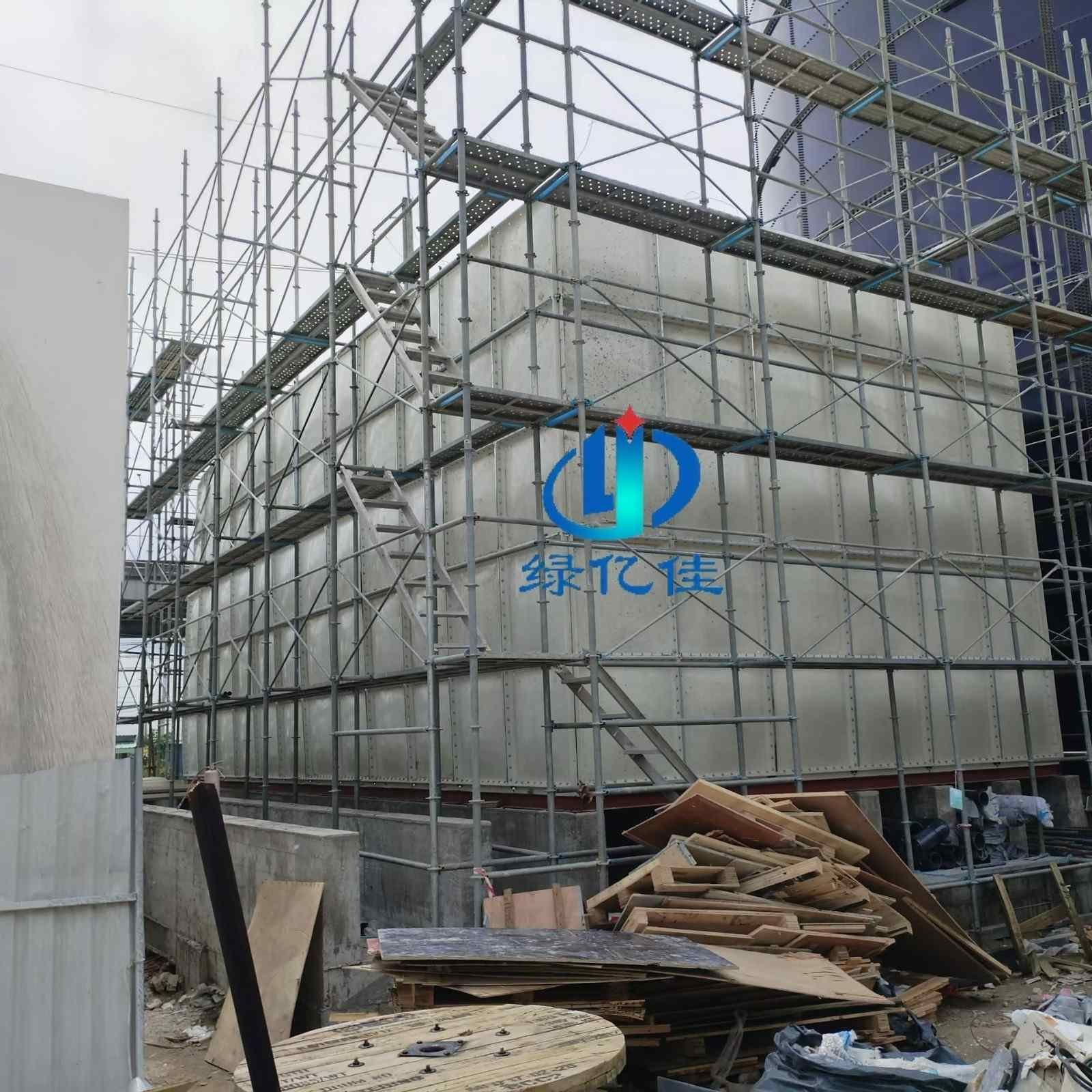 LVJIA sectional tank under construction on site, the tank type covered by these water tank datasheets