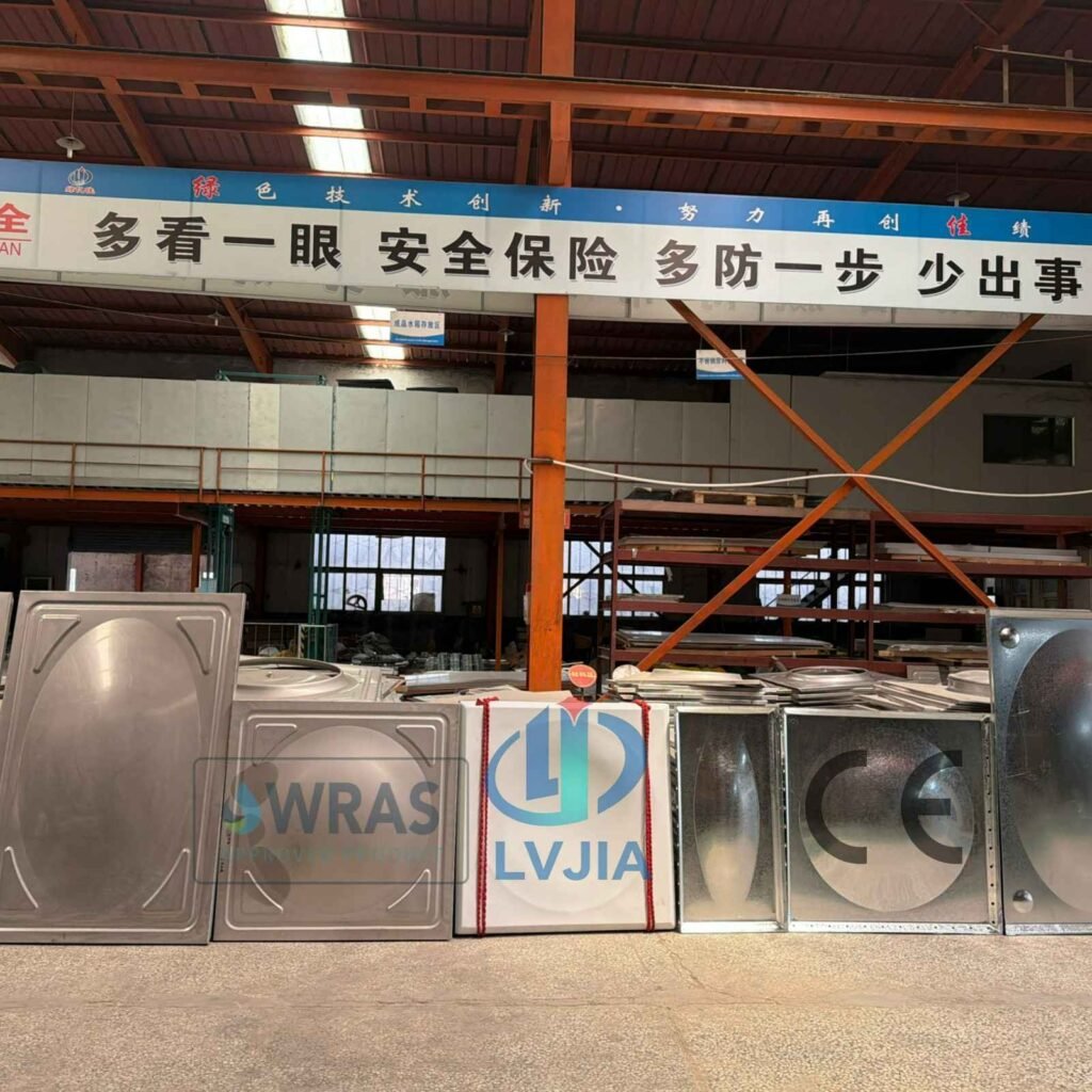 Pressed SUS 304 stainless steel tank panels stacked in the LVJIA factory