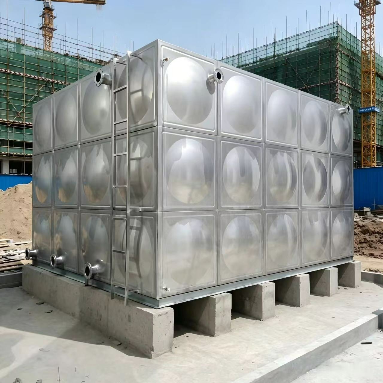 LVJIA stainless steel panel water tank assembled on concrete plinths