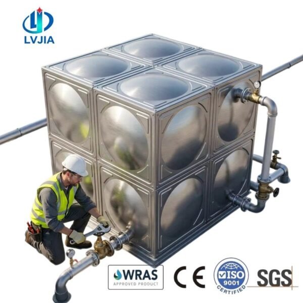 Stainless Steel Drinking Water Tank, 200 m&sup3; — stainless steel drinking water tank — full elevation of the assembled tank